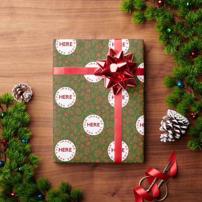 Create Custom Photo | Logo Modern Flower Christmas Wrapping Paper (Holiday Gift)