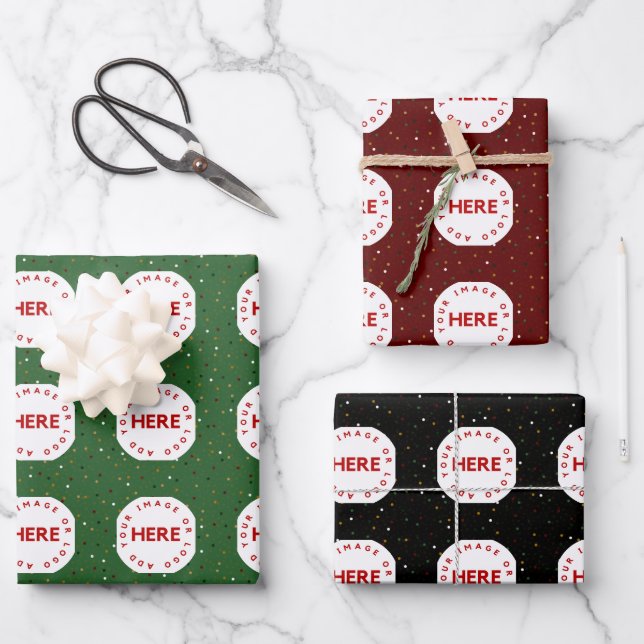 Create Custom Photo | Logo Modern Green Red Black  Wrapping Paper Sheets (Front)