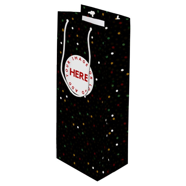 Create Custom Photo or Logo Modern Black Christmas Wine Gift Bag (Front Angled)