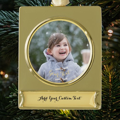 Create Custom Photo Text Keepsake Christmas Decor Gold Plated Banner Ornament