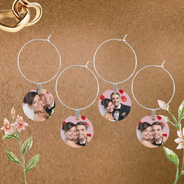 Create Custom Photo Text Set of 4 Wine Glass Charm (Creator Uploaded)
