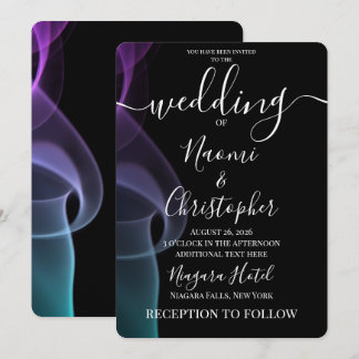 Create Custom Purple Blue Teal Smoke Black Wedding Invitation
