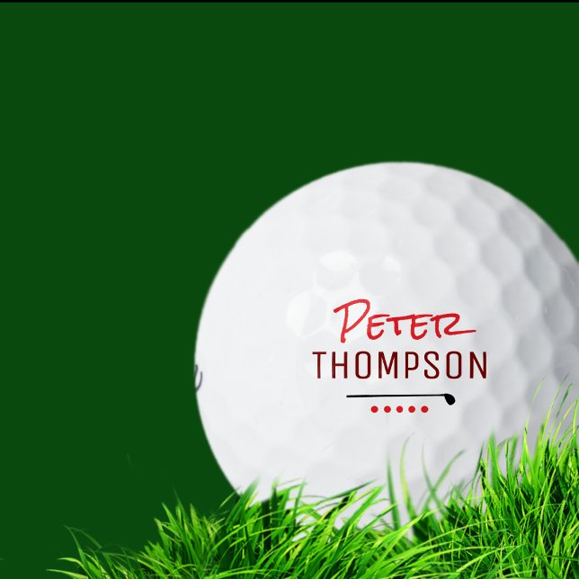 Create Custom Red Name Golf Ball . Elegant Golfer (Creator Uploaded)