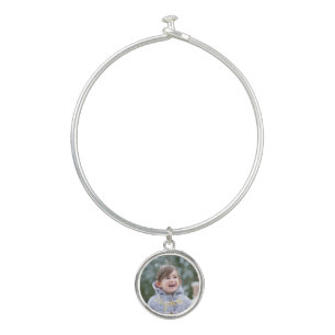 Create Custom Sterling Silver Plated Photo Charm Bangle Bracelet