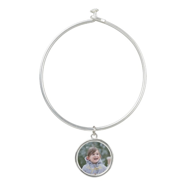 Create Custom Sterling Silver Plated Photo Charm Bangle Bracelet (Front)