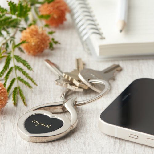 Create Custom Stylish Gold Monogram Birthday Heart Keychain