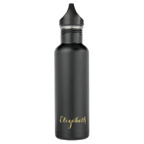 Create Custom Stylish Gold Monogrammed Matte Black Stainless Steel Water Bottle Create Custom Stylish Gold Monogrammed Matte Black Stainless Steel Water Bottle