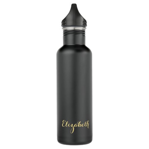Create Custom Stylish Gold Monogrammed Matte Black Stainless Steel Water Bottle