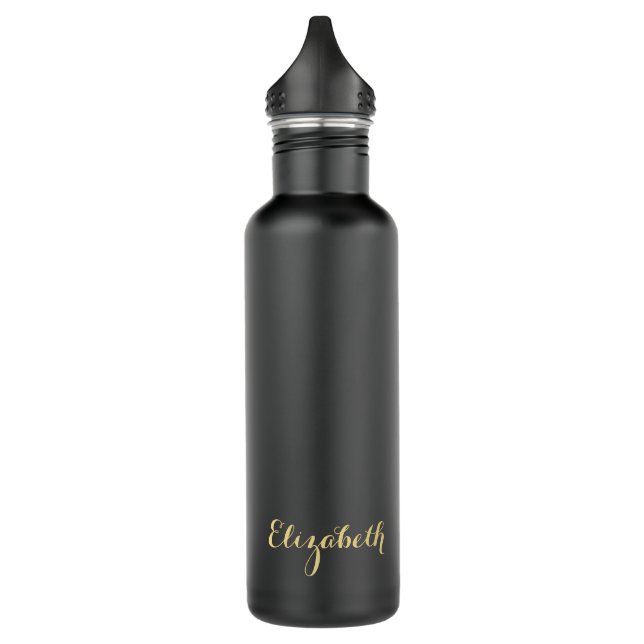 Create Custom Stylish Gold Monogrammed Matte Black Stainless Steel Water Bottle (Left)