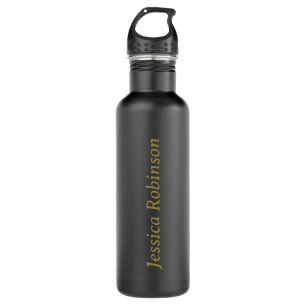 Create Custom Stylish Gold Monogrammed Matte Black Stainless Steel Water Bottle