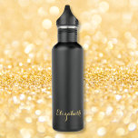 Create Custom Stylish Gold Monogrammed Matte Black Stainless Steel Water Bottle