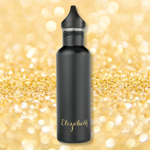 Create Custom Stylish Gold Monogrammed Matte Black Stainless Steel Water Bottle