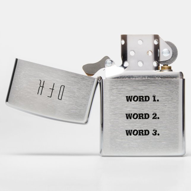 Create custom text simple three words expression zippo lighter (Opened)