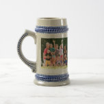 Create Custom Vintage Style Beer Stein Photo Mug<br><div class="desc">Create your own custom, personalized, dishwasher and microwave safe, classic beautiful gray with blue color traditional German beer photo mug stein, featuring elegant faux gold typography script, two photos (one on each side), ornate borders at the rim and base and a detailed handle. To personalize, simply add your favorite family...</div>