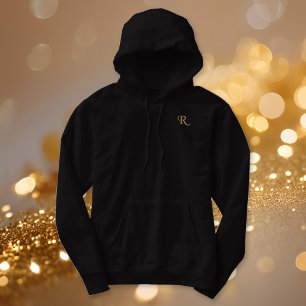 Create Custom Womens Faux Gold Monogram Warm Black Embroidered Hoodie