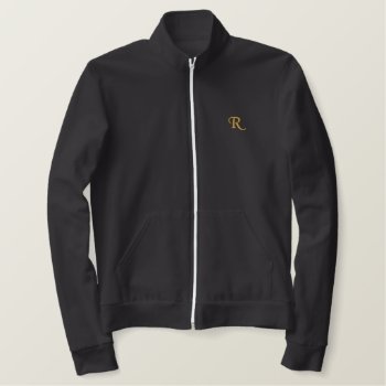 Create Custom Womens Faux Gold Monogrammed Black Embroidered Jacket by iCoolCreate at Zazzle