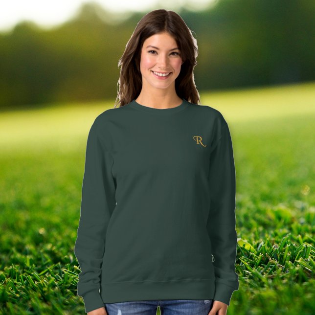 Create Custom Womens Faux Gold Monogrammed Green Embroidered Sweatshirt (Create Custom Womens Faux Gold Monogrammed Green Embroidered Sweatshirt)