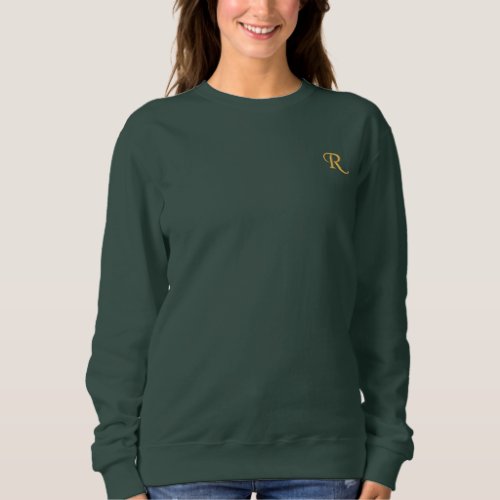 Create Custom Womens Faux Gold Monogrammed Green Embroidered Sweatshirt
