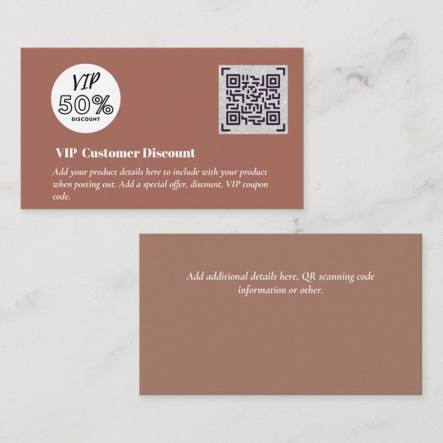 Create Customer VIP Discount Packaging QR Codes Enclosure Card (Front/Back)