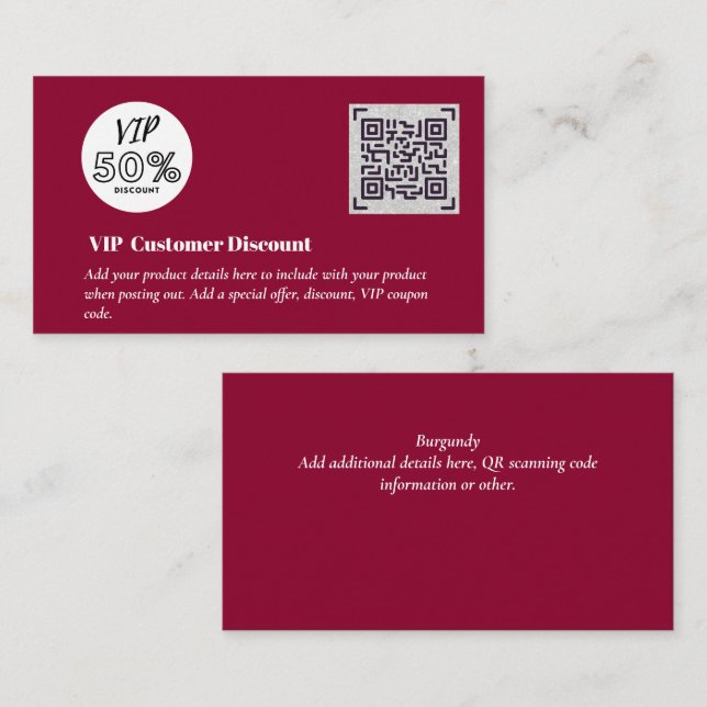 Create Customer VIP Discount Packaging QR Codes Enclosure Card (Front/Back)