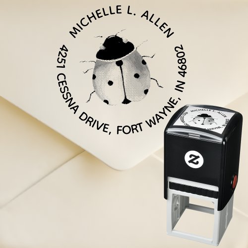 Create Cute Ladybug Round Return Address Stamp