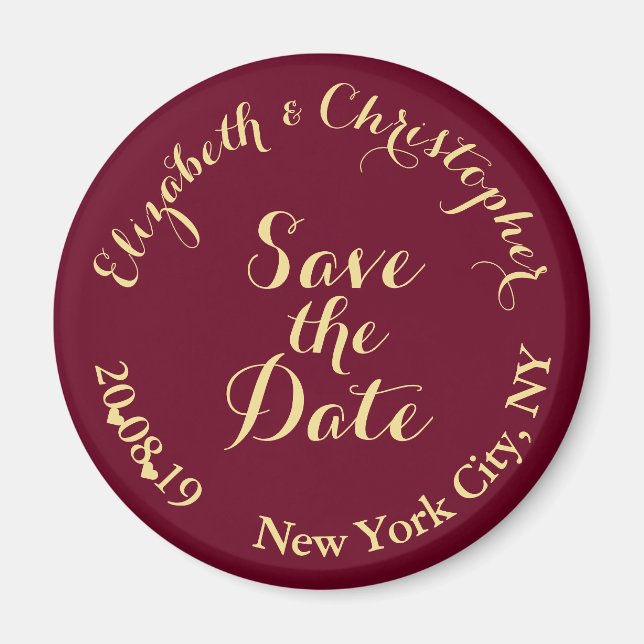 Create Elegant Burgundy Gold Wedding Save the Date Magnet (Front)