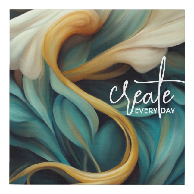 CREATE EVERY DAY Teal & Tan Abstract Swirls Faux Canvas Print (Front)