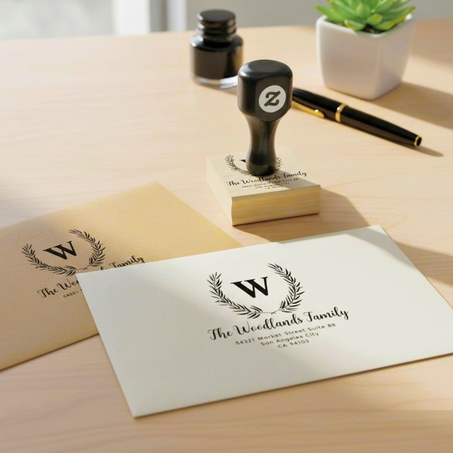 Create Family Name, Rustic Monogram Return Address Rubber Stamp (Return Address Labels & Personalized Address Stamps
)
