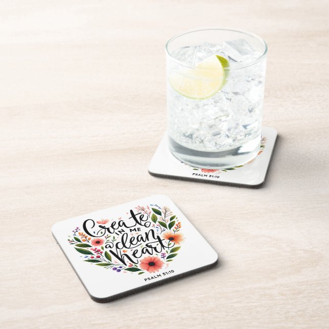 Create in Me a clean Heart floral Beverage Coaster (Right Side)