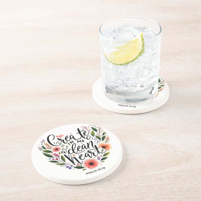 Create in Me a clean Heart floral Coaster (Side)