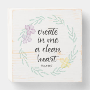 Create in me a clean heart watercolor wreath wooden box sign