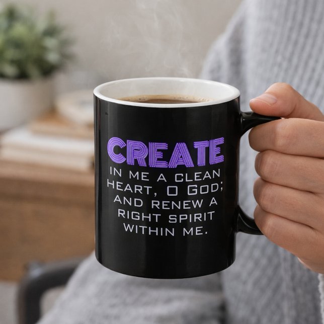 Create In Me a Pure Heart Neon Purple Scripture Coffee Mug (Creator Uploaded)