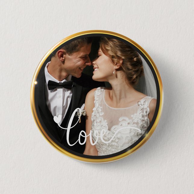 Create it yourself Love Script Gold Frame Photo Button (Front)