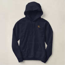 Create Mens Custom Gold Monogram Warm Navy Blue Embroidered Hoodie