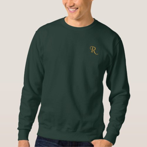 Create Mens Custom Golden Monogram Christmas Green Embroidered Sweatshirt