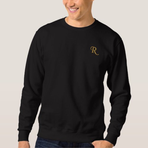 Create Mens Custom Golden Monogram Initials Black Embroidered Sweatshirt