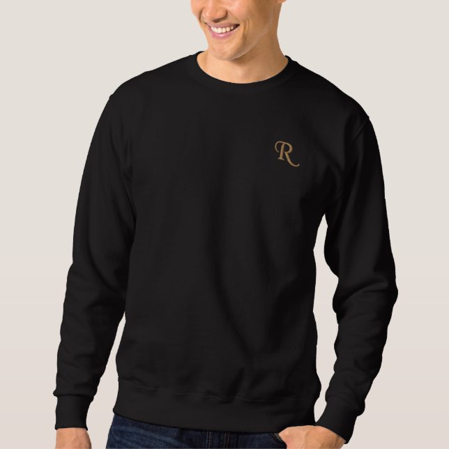Create Mens Custom Golden Monogram Initials Black Embroidered Sweatshirt (Front)