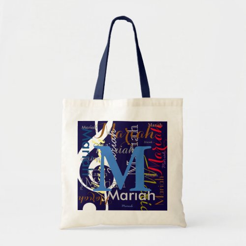 create music monogram with color names tote bag