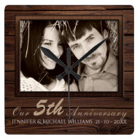 Create Own 5th Wedding Anniversary PHOTO Gift Name Square Wall Clock