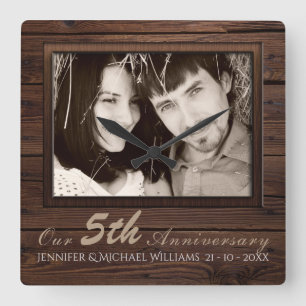 Create Own 5th Wedding Anniversary PHOTO Gift Name Square Wall Clock