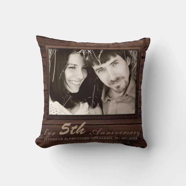 Create Own 5th Wedding Anniversary PHOTO Gift Name Throw Pillow (Front)