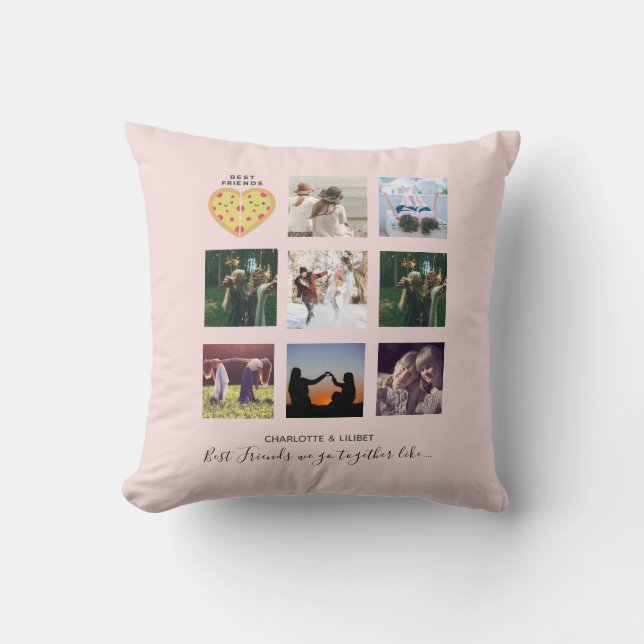 Create Own BFF Photo Collage Pizza Gift Throw Pillow (Front)