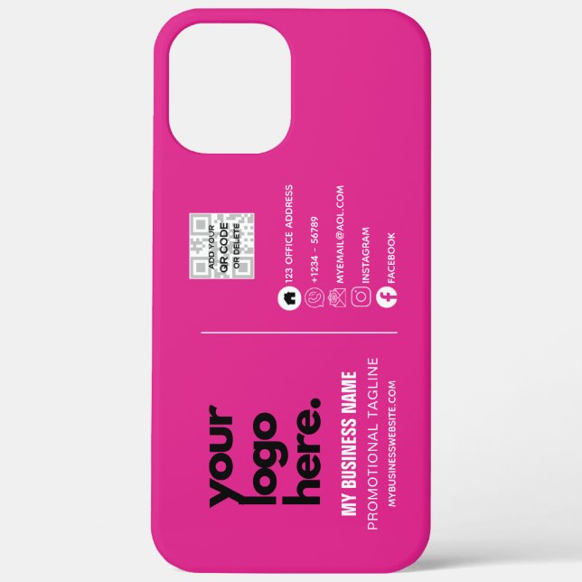 Create Own CERISE PINK QR CODE Business Card Logo  Case-Mate iPhone Case (Back)