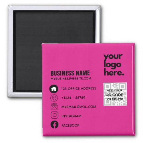 Create Own CERISE PINK QR CODE Business Card Logo  Magnet