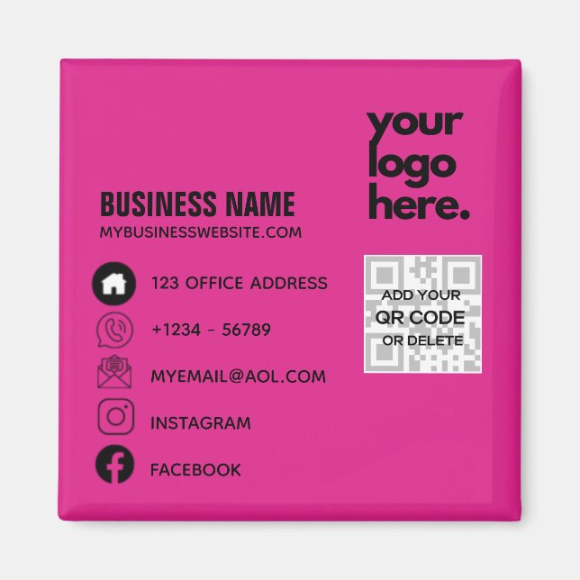 Create Own CERISE PINK QR CODE Business Card Logo  Magnet (Front)