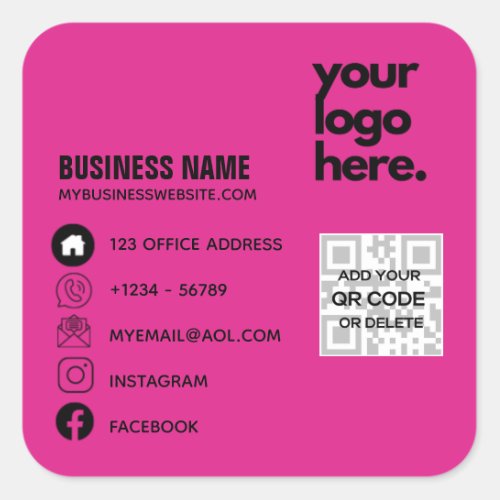 Create Own CERISE PINK QR CODE Business Card Logo  Square Sticker