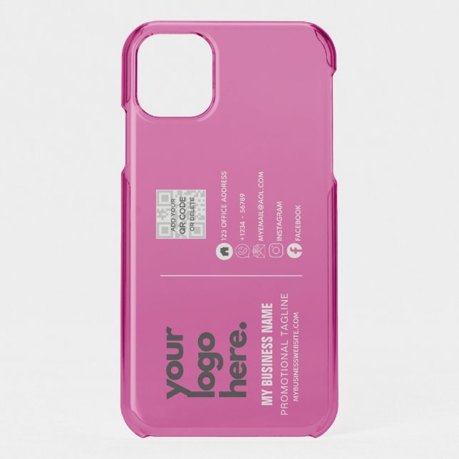 Create Own CERISE PINK QR CODE Business Card Logo  Uncommon iPhone Case (Back)