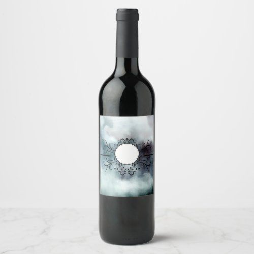 Create Own Goth Misty Blue Watercolor Personalised Wine Label