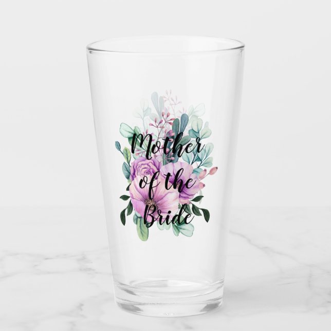 Create Own MOTHER of BRIDE GROOM Gift Named Floral Glass (Front)