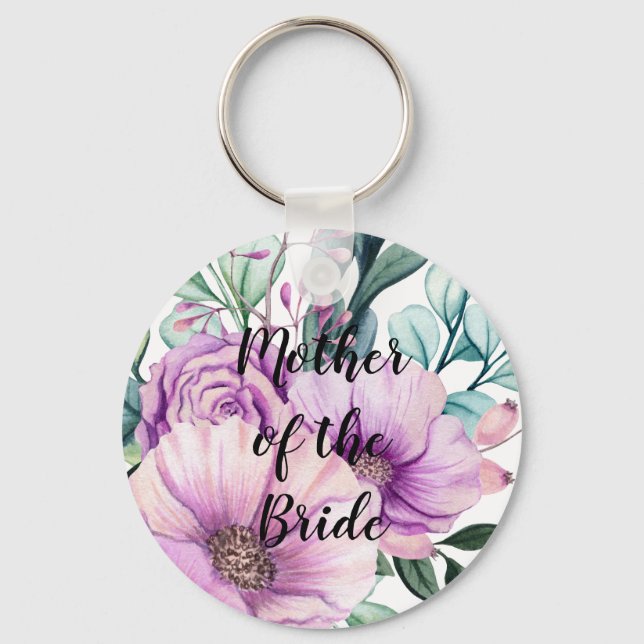 Create Own MOTHER of BRIDE GROOM Gift Named Floral Keychain (Front)